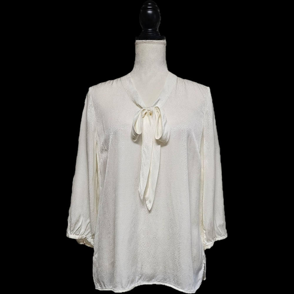 Talbots Tie Neck Snake Print Sheer Ivory Top Size 10P Sophisticated Old Money‎